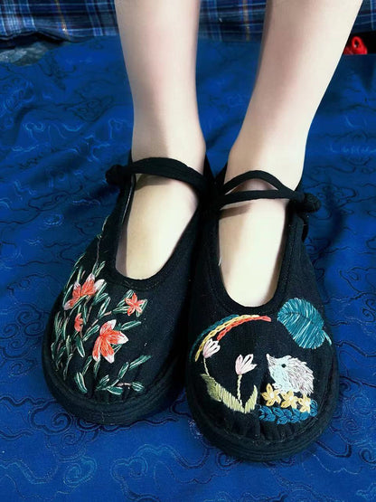 Women Summer Ethnic Embroidery Linen Flat Shoes II1022 YSX