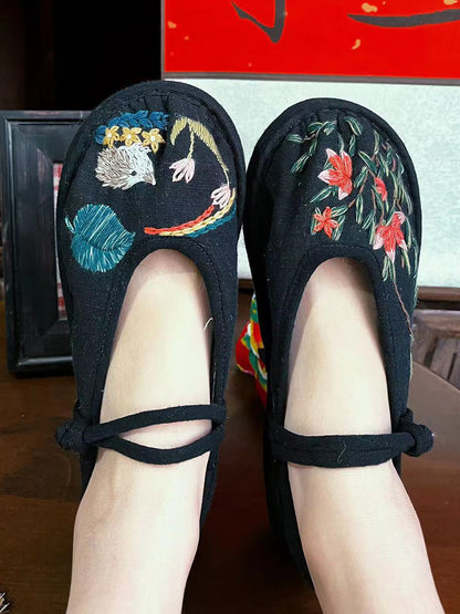 Women Summer Ethnic Embroidery Linen Flat Shoes II1022 YSX