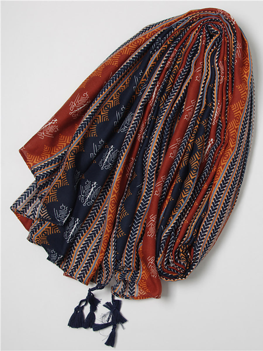 Women Summer Ethnic Print Tassel Shawl Scarf II1001 BUYKUD