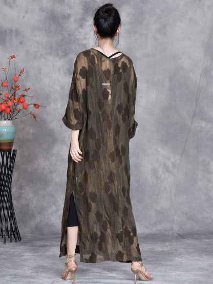 Women Summer Vintae Jacquard Loose Perspective Dress II1005 BUYKUD