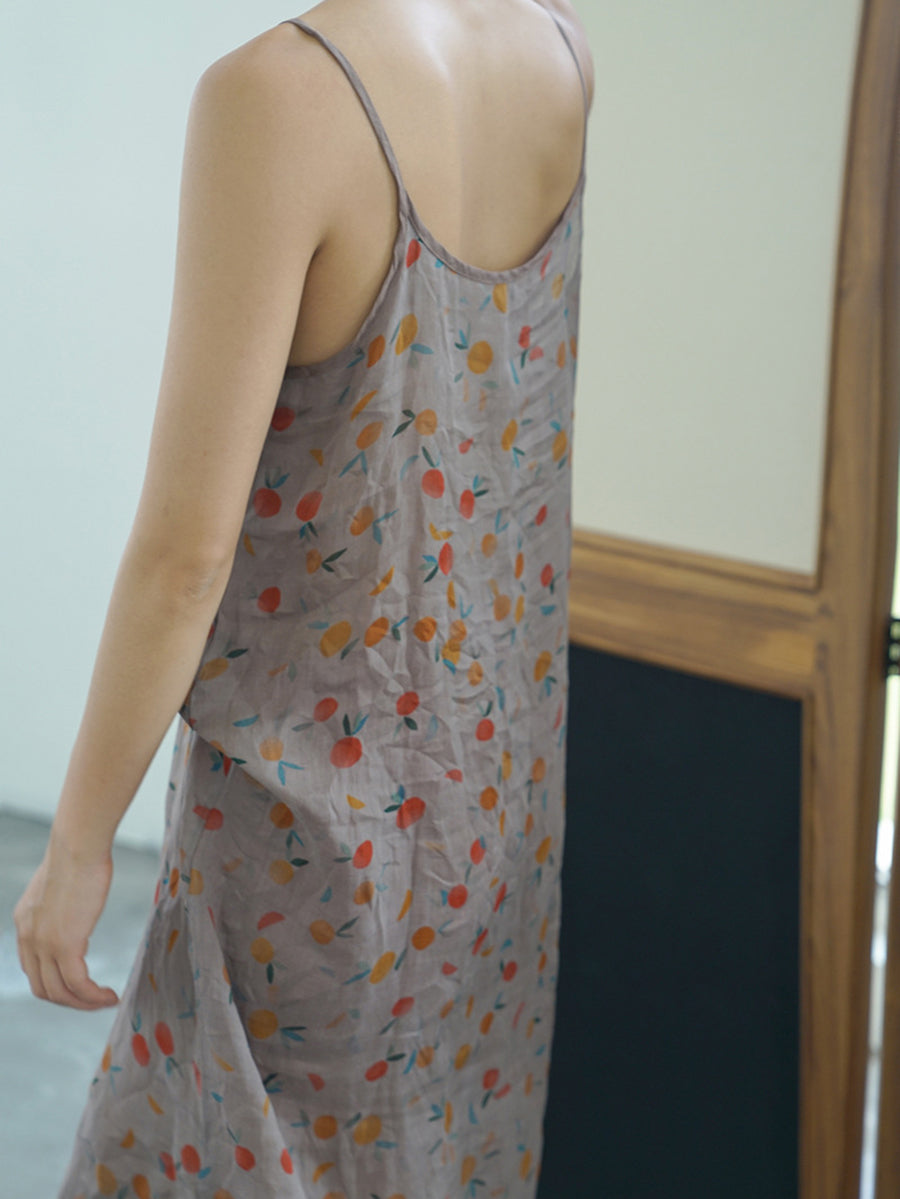 Women Summer Vintage Floral Thin Ramie Vest Dress II1011 MH