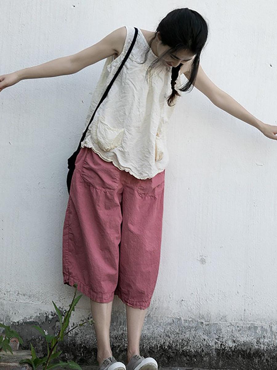 Women Summer Casual Solid Loose Cotton Pants II1027 NLS