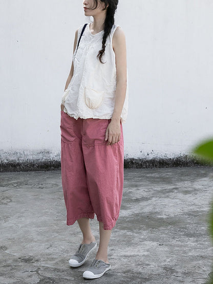 Women Summer Casual Solid Loose Cotton Pants II1027 NLS