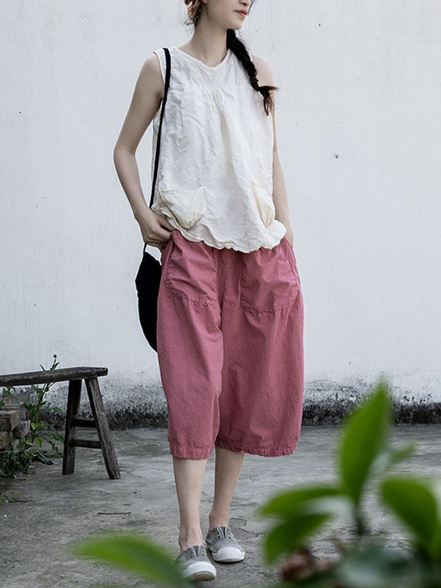 Women Summer Casual Solid Loose Cotton Pants II1027 NLS