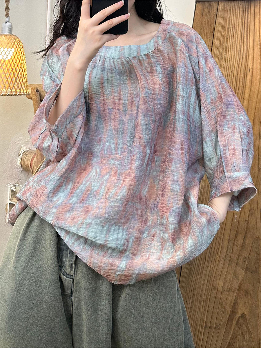 Women Summer Casual Flower Batwing Sleeve Loose Shirt PP1026 BUYKUD