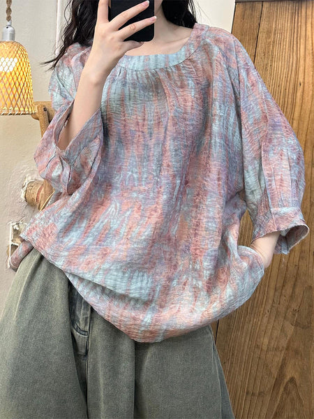 Women Summer Casual Flower Batwing Sleeve Loose Shirt PP1026 BUYKUD