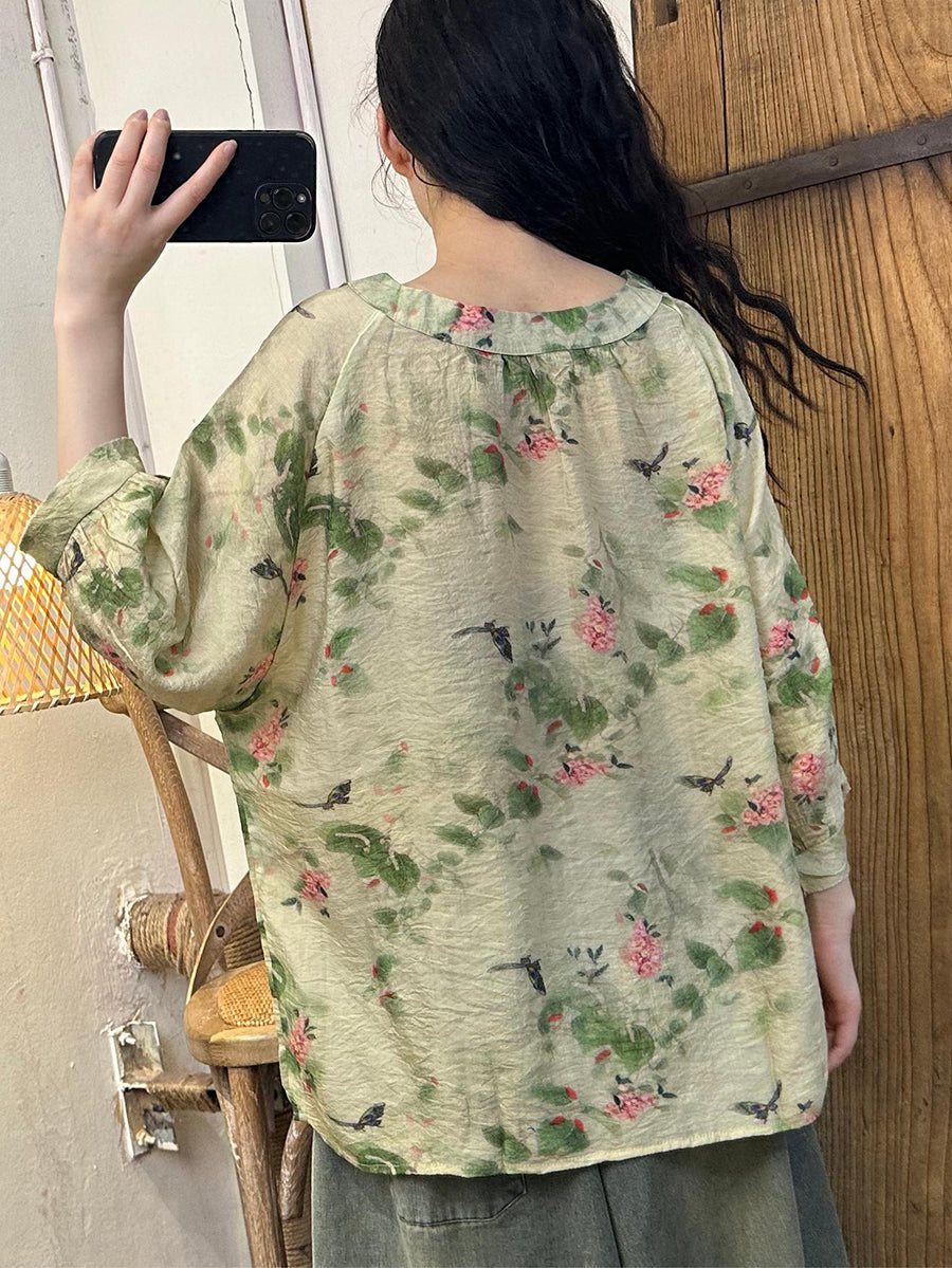 Women Summer Casual Flower Batwing Sleeve Loose Shirt PP1026 BUYKUD