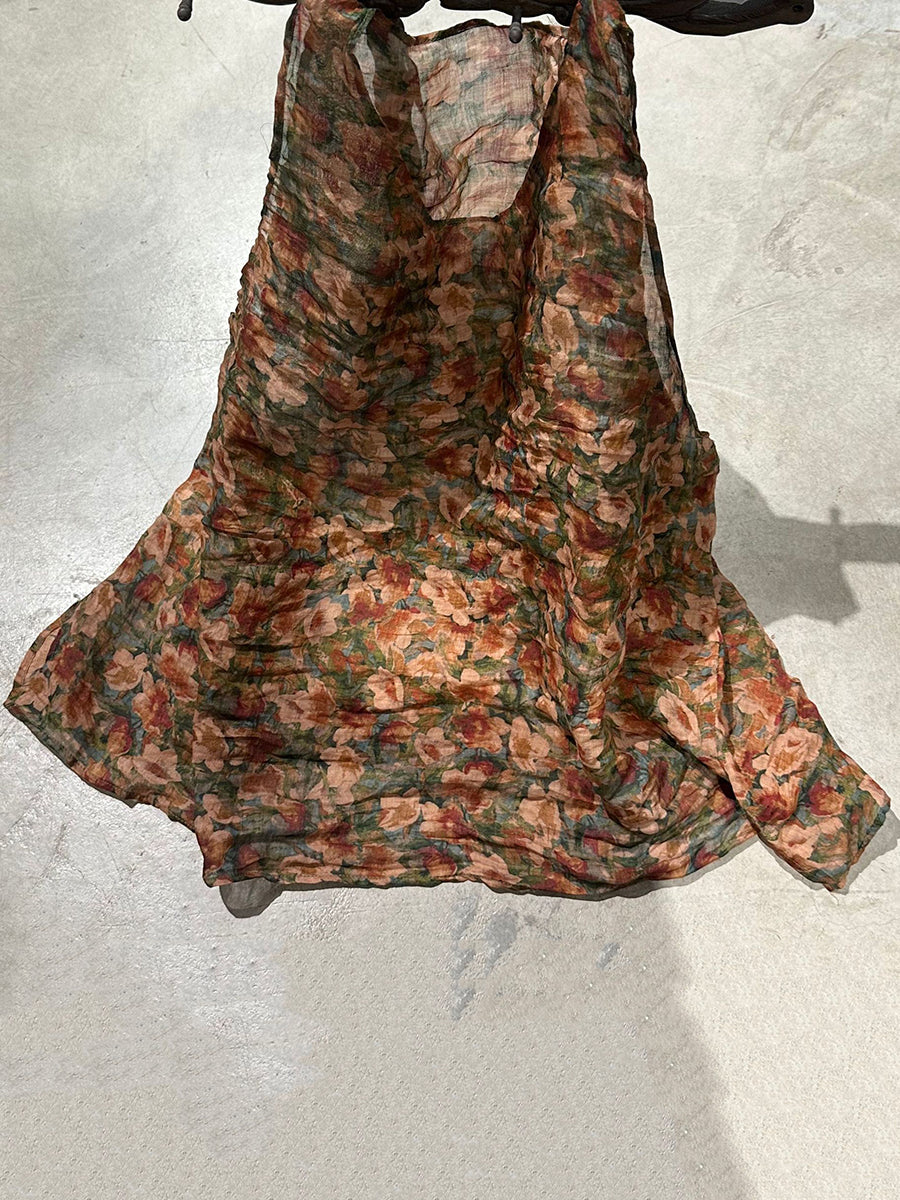 Women Retro Flower Thin O-Neck Loose Ramie Vest PP1025 BUYKUD