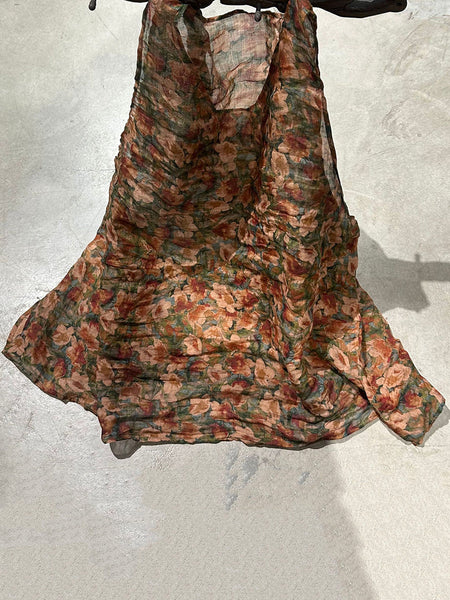 Women Retro Flower Thin O-Neck Loose Ramie Vest PP1025 BUYKUD