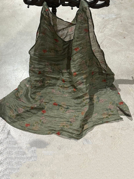 Women Retro Flower Thin O-Neck Loose Ramie Vest PP1025 BUYKUD