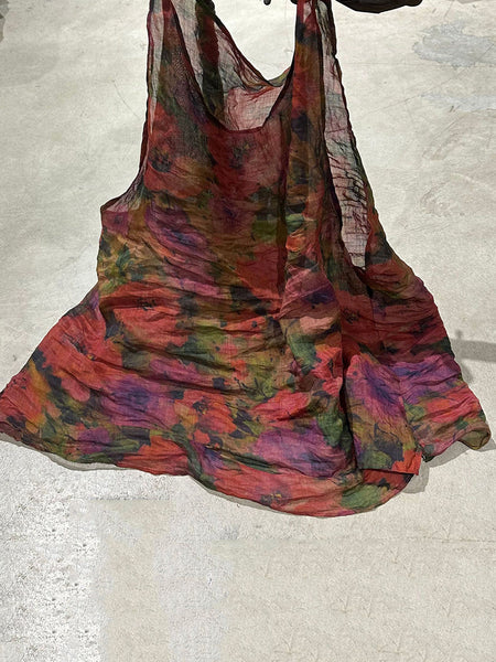 Women Retro Flower Thin O-Neck Loose Ramie Vest PP1025 BUYKUD