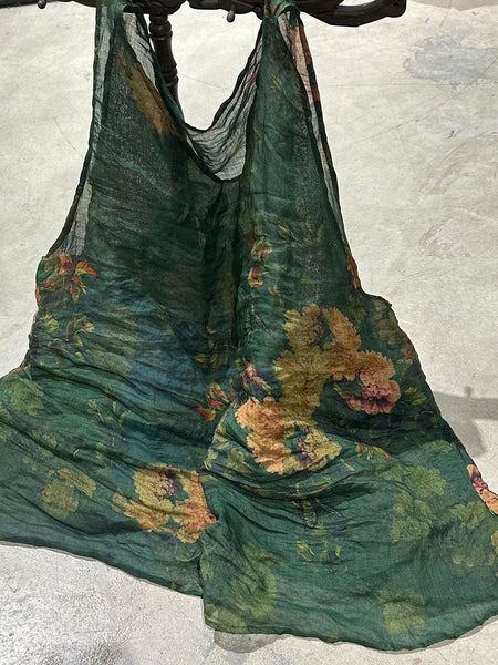 Women Retro Flower Thin O-Neck Loose Ramie Vest PP1025 BUYKUD