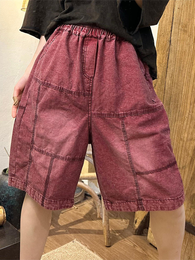 Women Summer Casual Spliced Solid Denim Short Pants PP1024 BUYKUD