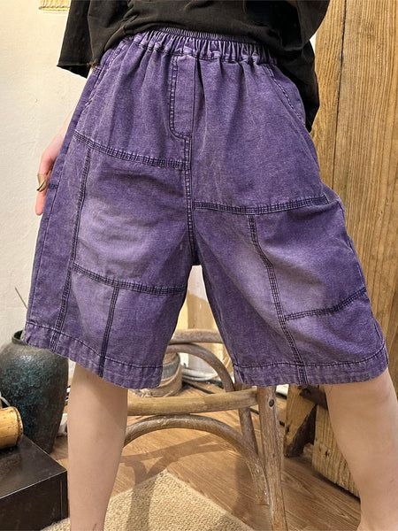 Women Summer Casual Spliced Solid Denim Short Pants PP1024 BUYKUD