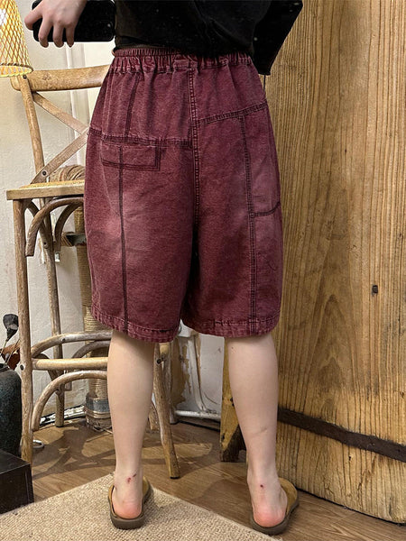 Women Summer Casual Spliced Solid Denim Short Pants PP1024 BUYKUD