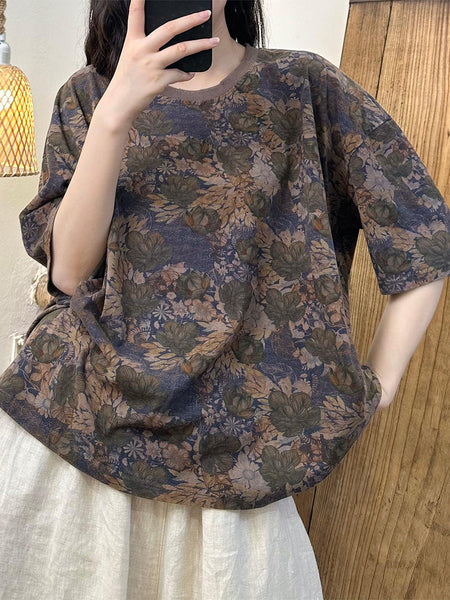 Women Summer Casual Flower Loose Cotton Shirt PP1043 LSFZ