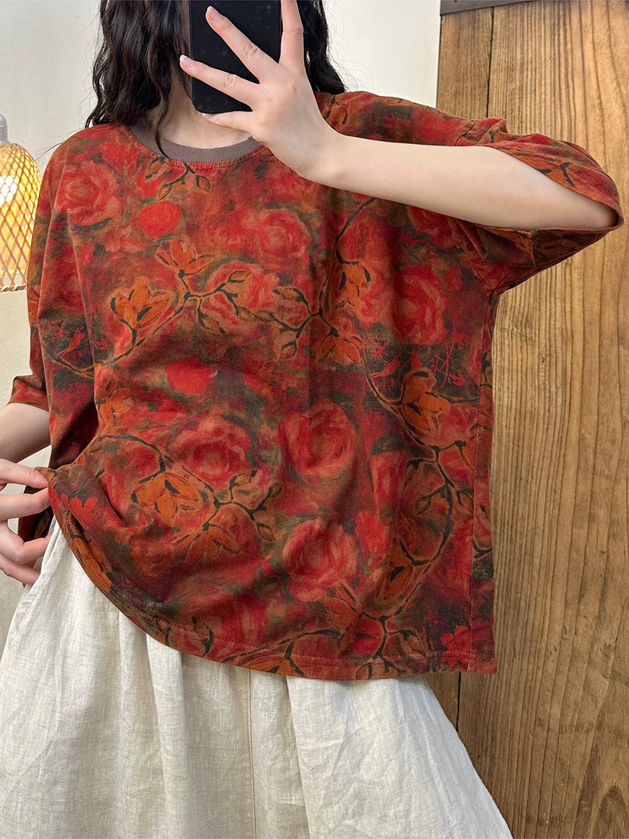 Women Summer Casual Flower Loose Cotton Shirt PP1043 LSFZ