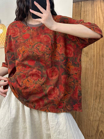 Women Summer Casual Flower Loose Cotton Shirt PP1043 LSFZ