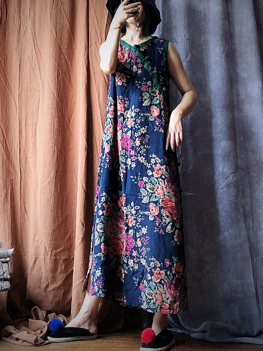 Women Summer Vintage Flower Spliced Robe Vest Dress PP1045 JSHY