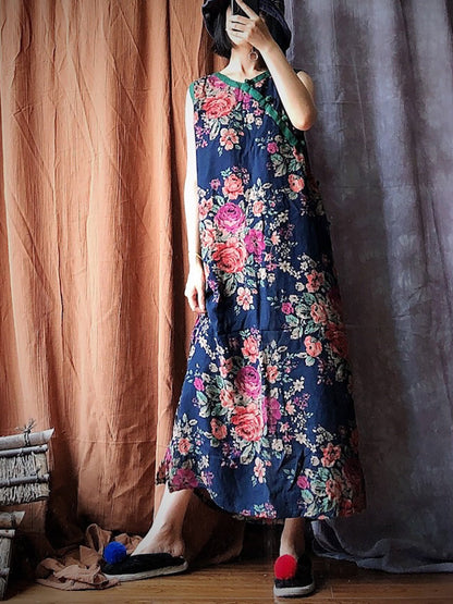 Women Summer Vintage Flower Spliced Robe Vest Dress PP1045 JSHY