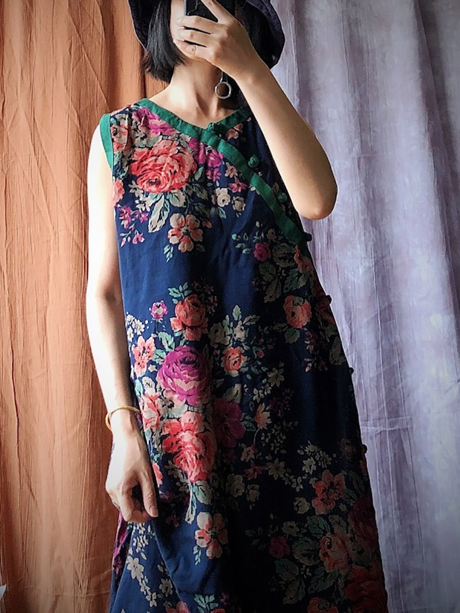 Women Summer Vintage Flower Spliced Robe Vest Dress PP1045 JSHY