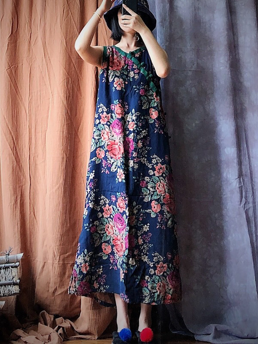 Women Summer Vintage Flower Spliced Robe Vest Dress PP1045 JSHY