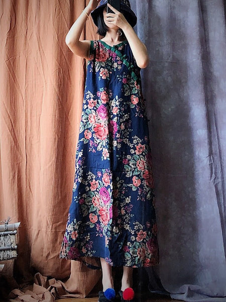 Women Summer Vintage Flower Spliced Robe Vest Dress PP1045 JSHY