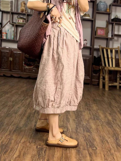 Women Summer Vintage Solid Loose Linen Bloomers PP1027 BUYKUD