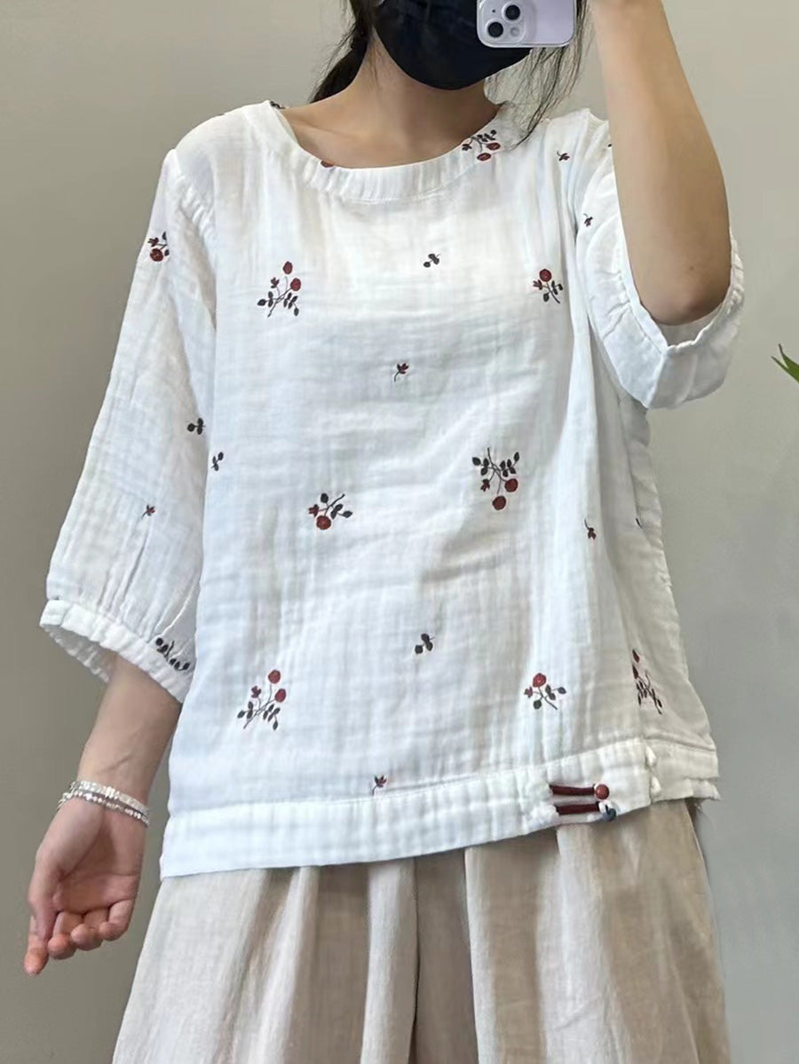 Women Summer Casual Floral Embroidery Cotton Shirt PP1038 GLL