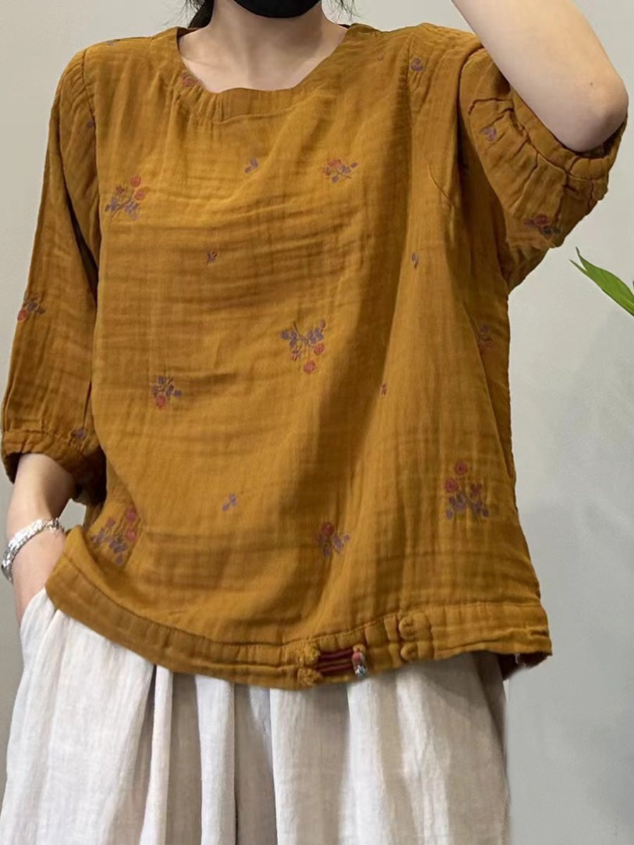 Women Summer Casual Floral Embroidery Cotton Shirt PP1038 GLL