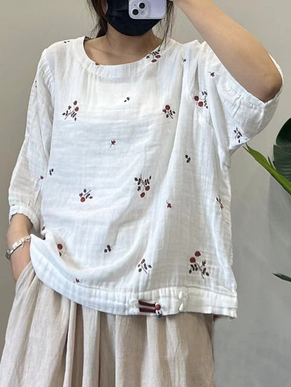 Women Summer Casual Floral Embroidery Cotton Shirt PP1038 GLL