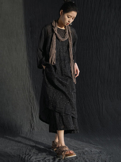 Women Summer Vintage Print Spliced Ramie Dress PP1001 BUYKUD