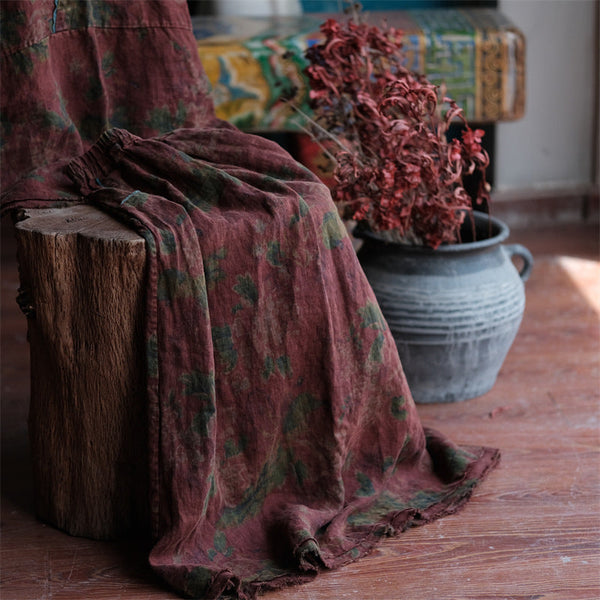 Women Summer Vintage Flower Raw-edge Linen Vest PP1005 BUYKUD