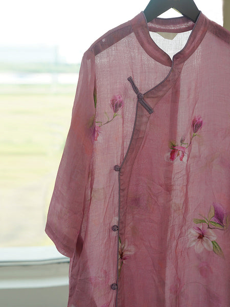 Women Summer Artsy Flower Ramie Robe Dress HH035 MH