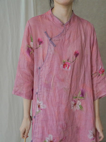 Women Summer Artsy Flower Ramie Robe Dress HH035 MH