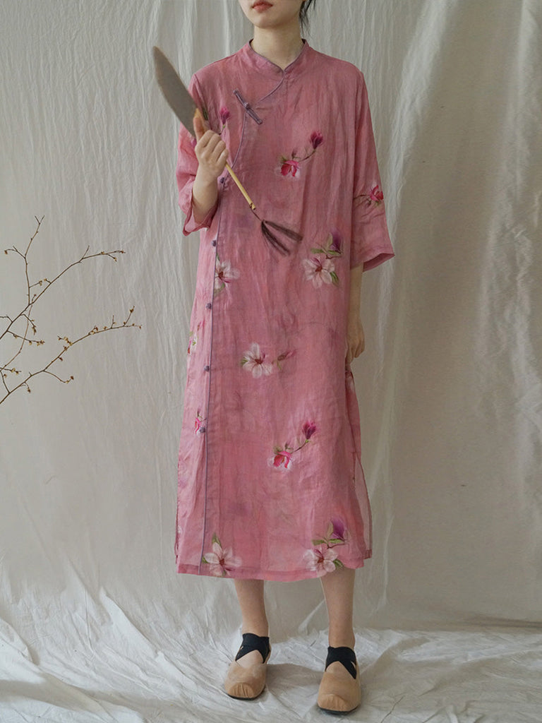 Women Summer Artsy Flower Ramie Robe Dress HH035 MH