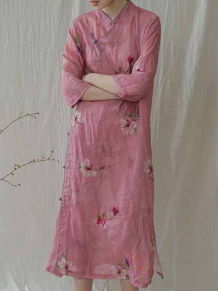 Women Summer Artsy Flower Ramie Robe Dress HH035 MH