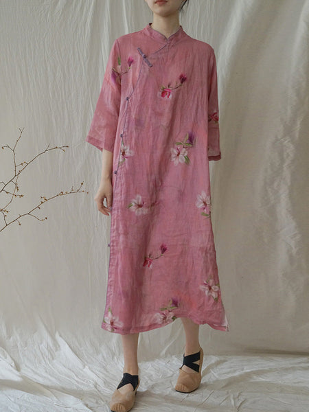 Women Summer Artsy Flower Ramie Robe Dress HH035 MH