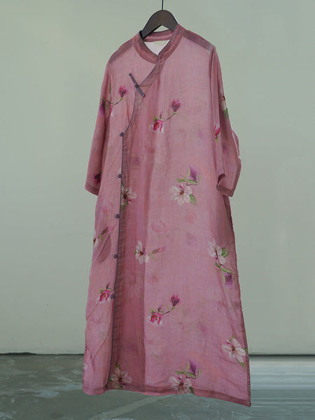 Women Summer Artsy Flower Ramie Robe Dress HH035 MH