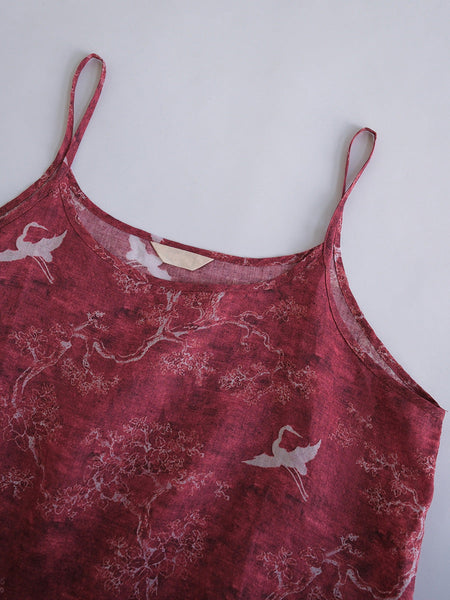 Women Summer Artsy Print Thin Ramie Vest Dress HH050 MH