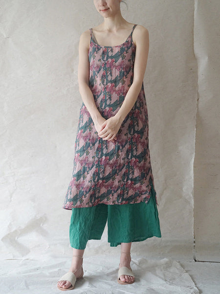 Women Summer Artsy Print Thin Ramie Vest Dress HH050 MH