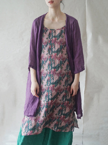 Women Summer Artsy Print Thin Ramie Vest Dress HH050 MH