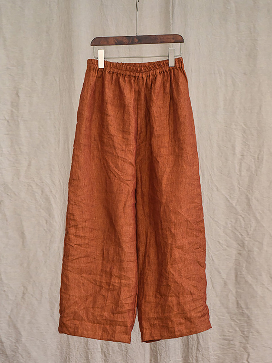 Women Summer 100% Linen  Pure Color Straight Pants HH027 QYMM