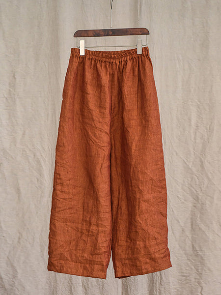 Women Summer 100% Linen  Pure Color Straight Pants HH027 QYMM