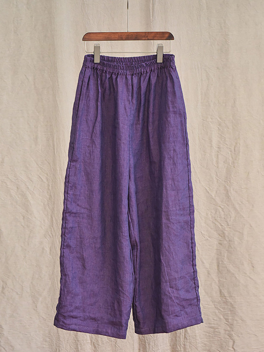 Women Summer 100% Linen  Pure Color Straight Pants HH027 QYMM