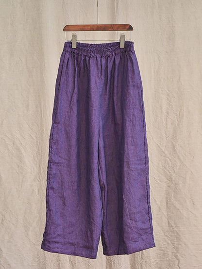 Women Summer 100% Linen  Pure Color Straight Pants HH027 QYMM