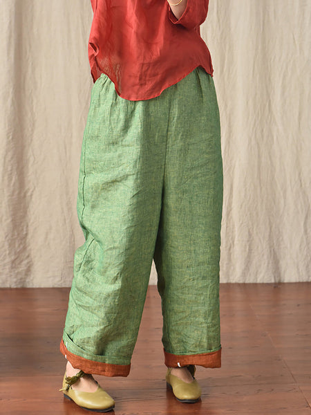 Women Summer 100% Linen  Pure Color Straight Pants HH027 QYMM