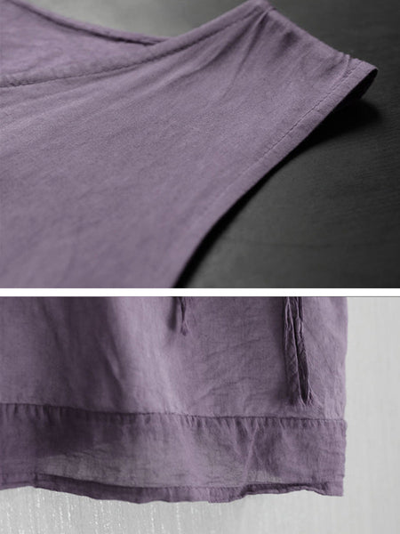 Women Summer Artsy Strap Solid V-Neck Vest HH004 BUYKUD