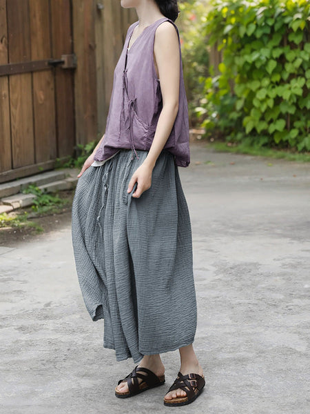 Women Summer Artsy Strap Solid V-Neck Vest HH004 BUYKUD