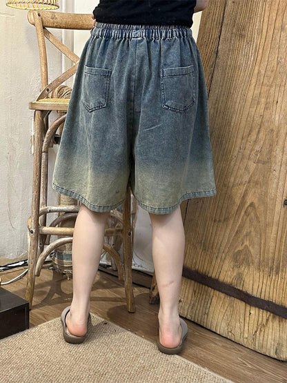 Women Summer Vintage Frayed Denim Fifth Pants HH009 BUYKUD